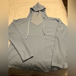 Morkduch XXL Light Blue Waffle Knit Hoodie V-Neck Pullover